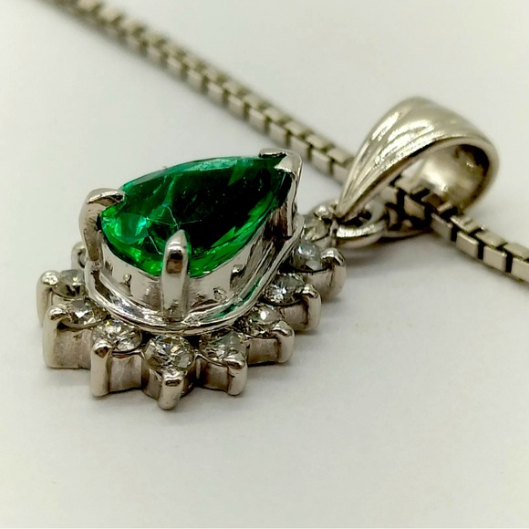 Emerald / diamonds 0.39/0.16 ct platinum PT 850  pendant necklace - Picture 2 of 8